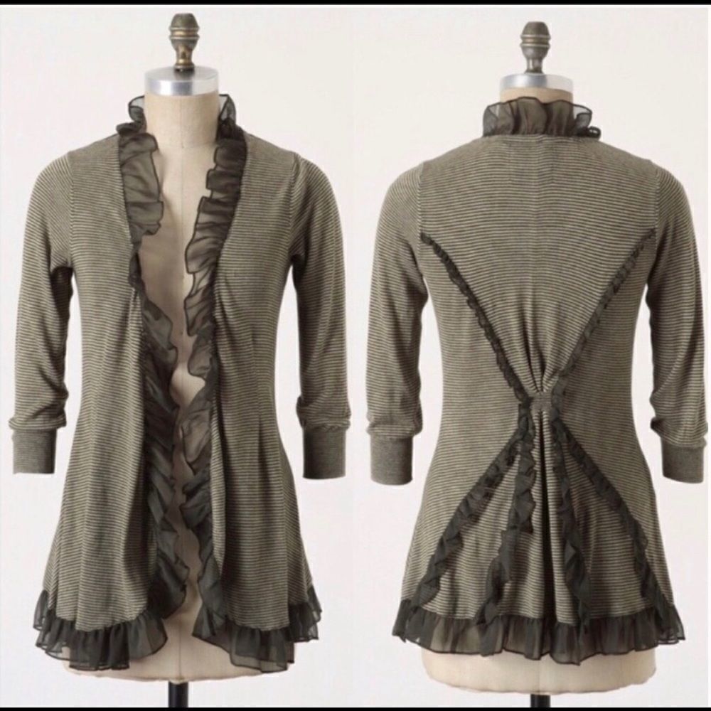 Anthropologie Guinevere Striped Ruffle Cardigan